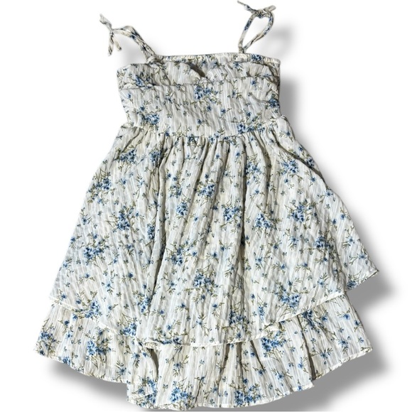 Unbranded White and Blue Floral Layered Tie Straps Empire Waist Babydoll Dress - Picture 9 of 16